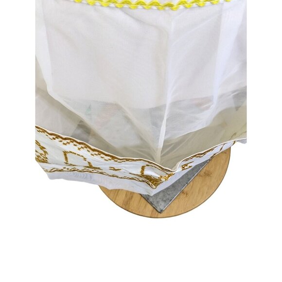 Vintage 50s 60s Half Apron Embroidered Panel Sheer White Organza Pockets Nylon - Picture 3 of 5